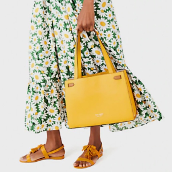 Kate Spade New York Lane Satchel - leather, yellow with brown/tan detailing - Picture 4 of 6
